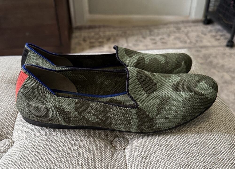Rothy's The Loafer Green Olive Camo Knit Slip On Shoes Women's Size 7.5 Flats